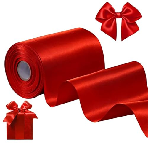 YUVKIN Cinta de Raso de Satén Roja, 10 cm x 20 m, para Envolver Regalos, Decoración Navideña, Bodas, Fiestas y Más, Ideal para Lazos, Lazo Gigante, Lazo Rojo, Coches, Sillas y Puertas (10 cm x 20 m)