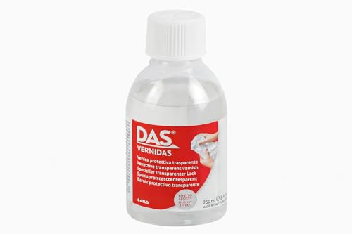 DAS Vernidas Lucido Trasparente 250 ml – Vernice Protettiva Acrilica per Pasta DAS Modellismo e Decoupage, Finitura Lucida Trasparente, Fissativo Superficiale Non Resina Effetto Lucido per Hobby