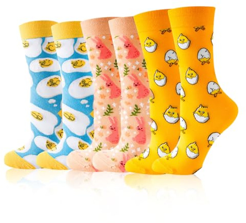 ZoneYan 3 Pares Calcetines Divertidos con Motivo de Pascua, Calcetine Dibujos Mujer con Diseños de Conejitos, Huevos y Más, Talla única 36-43, Calcetines Lindos de Pascua, para Mujeres y Hombres (B)