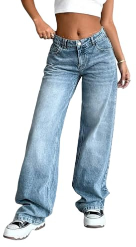 ticticlily Jeans Donna Vita Alta Pantaloni Larghi Baggy Pantalone Denim Gamba Dritta Y2K Casuale Streetwear A3 Blu M