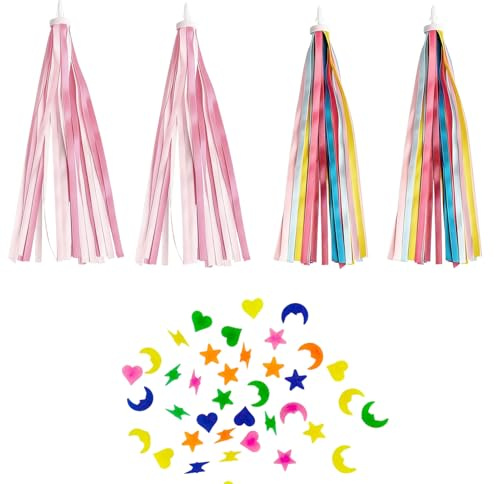 Dargkwn 2 Paires Rubans Guidon Vélo, 36 Perles Rayons, Décoration sans Outils, Banderoles pour Trottinette Tricycle, Accessoires Rose Violet