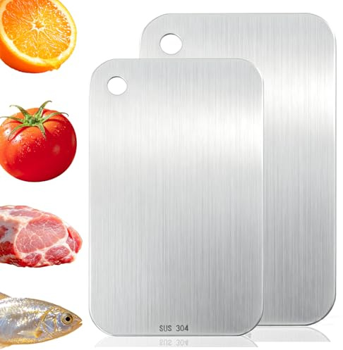 BMZXCH Cocina Doble Cara Tabla de Tabla Cortar Acero Inoxidable Antibacteriana Profesional de Titanio Cocina, Stainless Steel Titanium Cutting Board para Cortar, Carne, Frutas, Pan (29x20cm, 25x15m)
