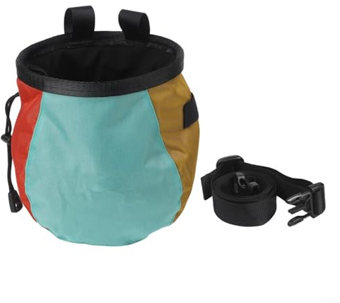 Bolsa de tiza de escalada con cinturón ajustable, bolsa de nailon 420D con cordón para boulder y gimnasio, cubo forrado de forro polar de 13 cm (azul)