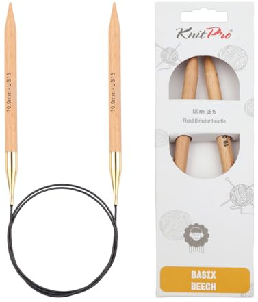 KnitPro Basix - Agujas de tejer circulares, Color abedul, 150 cm x 10 mm