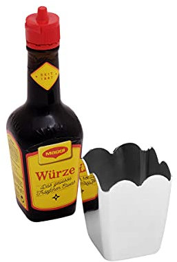 Brillibrum Design Maggi Würze Halter mit Maggiflasche Würzehalter aus Metall versilbert inkl. Wunschgravur Mini Maggi Flaschen Flüssigwürze Etui mit Gravur bis 20 Zeichen