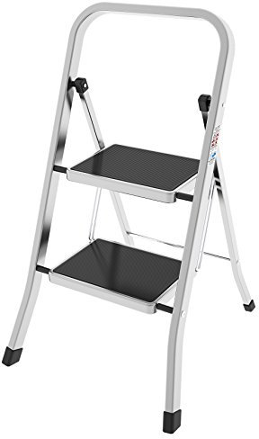 COLOMBO Scaletta 2 Gradini Alluminio FACTOTUM – Scala Pieghevole Compatta e Leggera, Gradini Larghi Antiscivolo 30x21 cm, Sicura e Stabile con Piedini in Gomma – Made in Italy