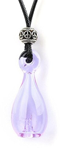 ZenRa Diffuser Perfume Refillable Coloured handmade Essential Oil Bottle Pendant Necklace glass vial pendant unique gift (Light purple)