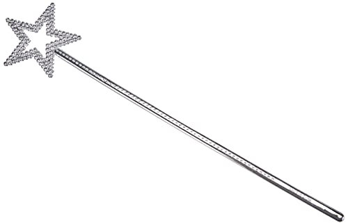 Boland 44071 - Baguette de princesse, en argent, longueur 35 cm, avec pointe étoile et strass, fée, baguette magique, elfe, ange, accessoire, costume, carnaval, fête à thème