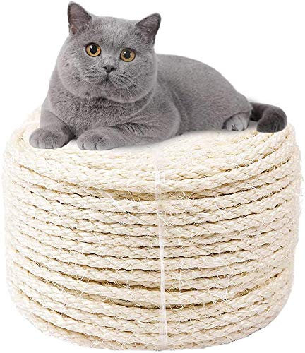 Ezoon Sisal Rope Cat Tree Rope,4mm Replacement Natural Rope Cat Scratcher Decking Pole Post Tree Tower Repair or Replace Cat Accessories Cat Rope,100m