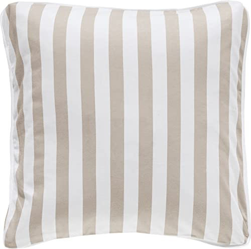 Erwin Müller Wende-Kuschelkissenbezug, Kissenhülle Single-Jersey Streifen Taupe-weiß Größe 40x40 cm - mit Paspel, temperaturausgleichend, formstabil, pflegeleicht, mit Reißverschluss