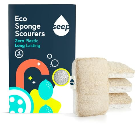 Seep Eco Sponges Washing Up - 4 Pack Multipack Compostable Kitchen Sponge - Cleaning Sponges Made Using Loofah - Sponge Scourer