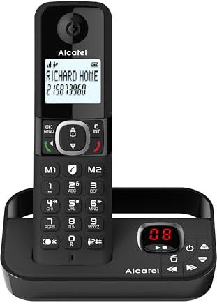 ALCATEL F860 Voice - DECT Cordless Phone With Answering Machine - Large Backlit Display - Handsfree - Call Barring - 2 Direct Memory Keys - Black