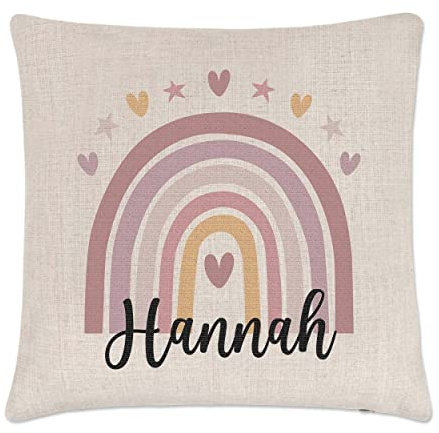 Gift Base Personalised Pastel Pink Rainbow Name Cushion Cover