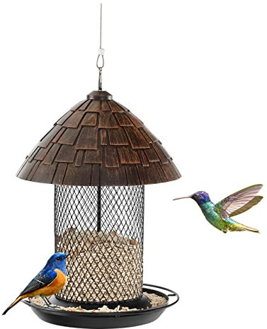 GOPLUS Vogelfutterhaus, Vogelfutterspender mit Schutzdach, Futterhaus wetterfest Vogelhaus zum Aufhängen für Balkon, Garten