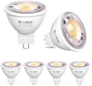 Bonlux GU5.3 LED 12V, LED Leuchtmittel GU5.3 Natürliches Weiß 4000K MR16 LED 12V 600LM Ersetzen 50W 60W Halogen Lampe 38°Abstrahwinkel LED Strahler Spot Glühbirne Nicht Dimmbar 6 Stück