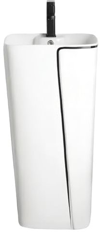 EGO INTERIORS Royalty Line | 43x36x86cm Keramik Standwaschbecken mit Hahnloch und Überlauf, ohne Ventil | glänzendes Weiß | rechteckiger Standwaschtisch | antibakteriell und pflegeleicht