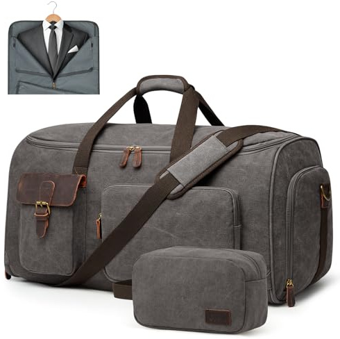 S-Zone Bolsa de Ropa 3 en 1, 60 l, Unisex, de Lona, con Neceser, para Viajes, escapadas, Viajes de Negocios, Almacenamiento, Gris, Vintage