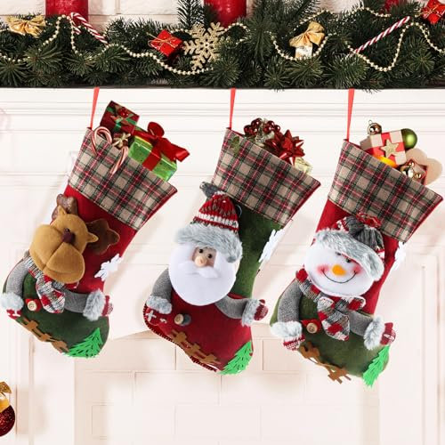 XIMEY Nikolausstrumpf, 3 STK. Nikolausstiefel, Weihnachtsstrumpf Nikolausstiefel zum Befüllen, Weihnachtssocken Kamin, Nikolausstrumpf, Weihnachtsbaum für Weihnachtsschmuck, Geschenke, Deko-MA