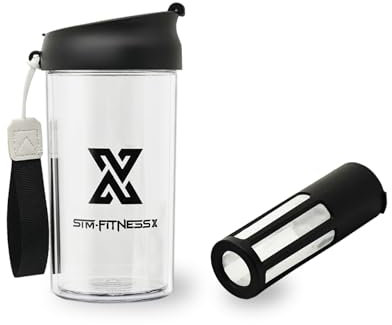 X SIM FITNESSX Protein Shaker | Früchtebehälter | Kaltgebrühter Kaffeetasse Multifunktionaler Sport Bottle mit Filternetz/Mixer (Schwarz, 360ML)