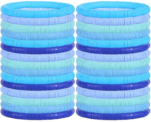 LEGENTLISUR 30 Pieza Pulsera Heishi De Surfista Joyas Preppy Coloridas Pulsera De Cuentas Estilo Preppy Para Mujeres Joyas De Playa De Verano Serie Azul