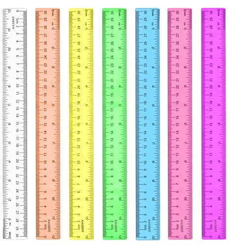 12 Inch Clear Ruler, Kids Ruler, School Ruler, Colored Plastic Rulers, in and cm, Pack of 7