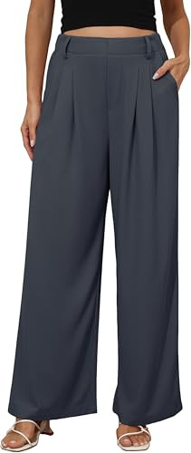 Timuspo Pantalones de pierna ancha para mujer, estilo palazzo, estilo informal, de negocios, cintura elástica, elegantes, holgados, con bolsillos