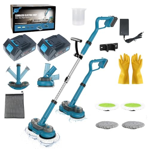 Cordless Electric Mop, 2 in 1 Electric Dual Spin Mop and Floor Cleaning Machine with 300 ml Water Tank, LED Light and Water Spray, 600 RPM Spray Electric Mop for Support Floor Cleaner