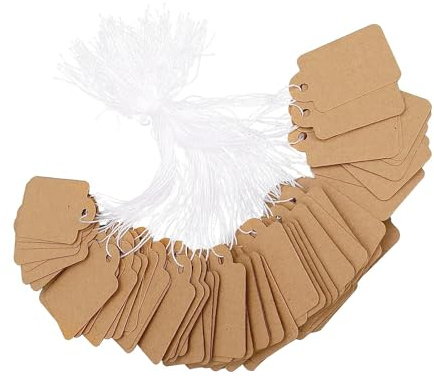 Hwtcjx 200 Piezas Etiquetas Precio con Cuerda, Etiquetas de Papel Kraft, Etiqueta Vacías Marcado Kraft Pequeñas para Joyeria Ropa, Regalo, 15 x 25 mm (Blanco) (marrón, 2.5 x 1.5 cm)