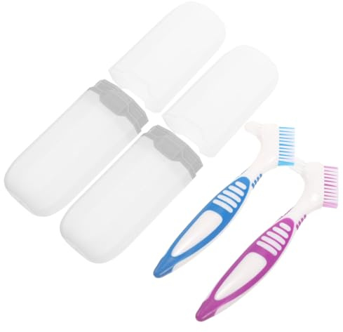 OUNONA Ensemble de Brosses à Dents pour Prothèses Dentaires 2 Pièces Double Face Portable Nettoyage Pratique Soins Bucco-Dentaires pour Voyage Design Compact pour la Famille