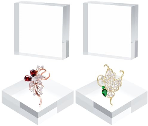 4 Cubos de Acrílico Transparente de 10.2 x 10.2 x 2.5cm, Bloques de Exhibición Cubos Acrílico, Soporte de Pedestal Sólido para Exhibición de Anillos, Joyas, Figuras, Perfume, Accesorios de Fotografía
