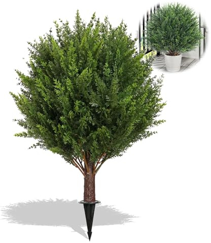 Konstgjort cederbollträd med golvstativ 45 cm konstgjord cypress, konstgjorda växter utomhus, konstgjorda buskar för inredning, trädgård, uteplatsdekoration, utomhusinredning och veranda