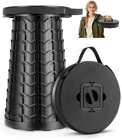 Collapsible Stool for Adults Adjustable Height - Portable Retractable Folding Camping Stool, Extra Tall and Wide Folding Chair, Heavy Duty Outdoor Essentials for Camping, Fishing, Waiting, Hunting