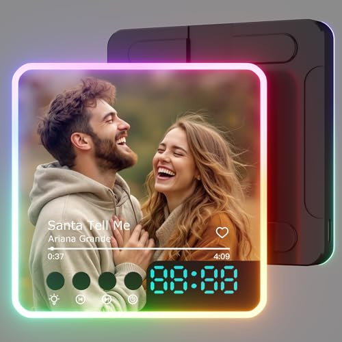 witfox Personalised Music Fridge Magnet with LED Glow & Digital Clock - Custom Spotify Photo Plaque for Refrigerator - Unique Song Gift for Couples, Family for Christmas & Valentine's - 1 Photo