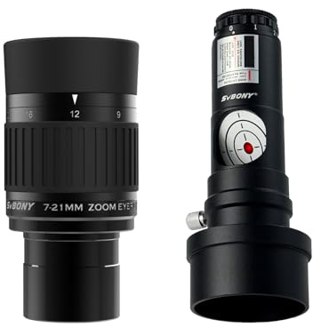 Svbony SV135 Telescope Eyepiece, Zoom Eyepiece 1.25'' 7-21mm, Element 4 Group FMC Lens, 57°-40° FOV, Buddle with Collimator 1.25”, 7 Bright Levels Adjustment, for Visual Observation