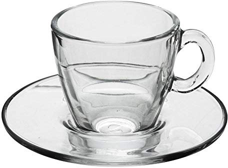 Pasabahce Aqua Servicio Tazas Café con Plato, Vidrio, Transparente, 6 Piezas