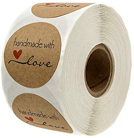 500 Stück Kraft Selbstgemacht mit Liebe Aufkleber Label Papier Abdichtung Aufkleber Etiketten Rund Selbstklebend Geschenkaufkleber Geschenksticker für Backen Geschenktüten Hochzeit