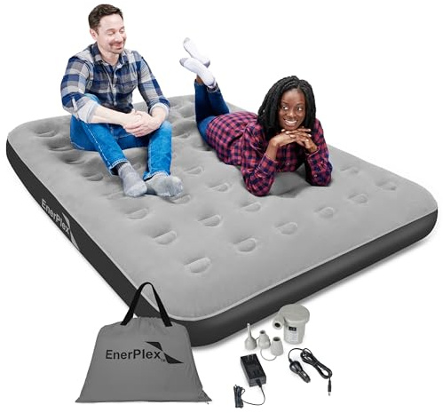 EnerPlex Camping Air Mattress with Built in Pump - Queen Blow Up Mattress for Travel & Guests - Portable Bed for Adults and Kids - Grey