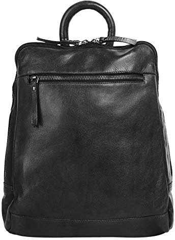 X-ZONE Rucksack Echt Leder Damen | Casual Lederrucksack, Citybag aus Rindleder, Daypack mit Smartphonefach, erweiterbarer Wanderrucksack schwarz | 020632