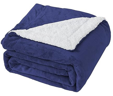 Good Nite Blanket 150x200cm Reversible Sherpa Fleece Fluffy Polyester Throw Blanket Soft and Warm Bed Blankets for Home life and Travel Machine Washable (Navy,Double)