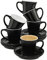 Cosumy Set di 6 Tazze da Espresso Nere con Piattini - Ceramica - Lavabile in Lavastoviglie - Con Scatola Regalo - 70ml