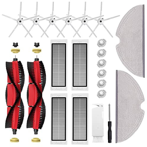 UPUPDAY Ersatzteile Zubehör kompatibel für Xiaomi Roborock S5 Max S6 Pure S6 maxV S50 S51 S55 S5 S60 S65 S6 Staubsauger, 2 Rollenbürsten, 6 Seitenbürsten, 4 Hepa-Filter, 2 Wischtücher, 6 Wasserkern