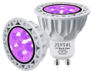 JSVSAL LED Black Light Bulbs Dimmable,MR16 Blacklight GU10 Base,AC 100-130V 6W,UVA Level 395-400nm,Glow in The Dark for Body Art Paint, Fluorescent Poster, Neon Glow Party,Holiday Decorations,2-Pack