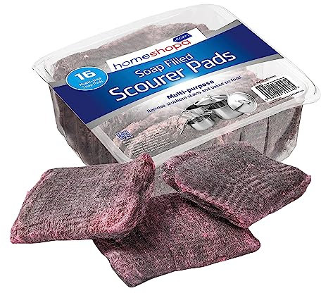 HOMESHOPA Soap Filled Scourer Pads, Pack of 16 Stain and Grease Cutting Scouring Scrubber Pads, Durable and Long Lasting, Steel Wool Cleaning Scrub for Hob Oven Kitchen Sink