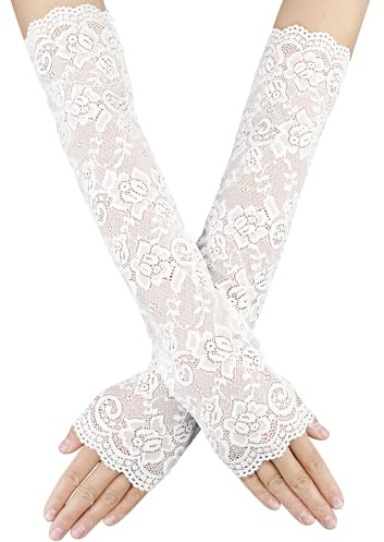 Gants sans Doigts pour Femmes Mitaines en Dentelle Blanche Gants Longs en Mailles Années 1920 de fête de thé Vintage Femmes Filles Mariée Mariage Soirée Accessoires de Costumes