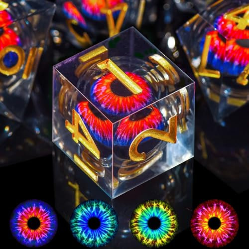 SIQUK 7 Stück DND Würfel Set Würfel Drachenauge Harz Spielwürfel Liquid Core Würfel Polyedrische Würfel Set mit Geschenkbox für Dungeons and Dragons RPG MTG (Blau & Violett)