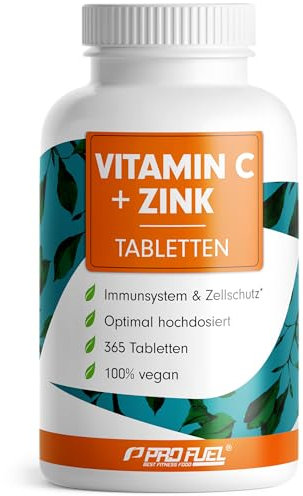 Vitamin C + Zink (365 Tabs) - optimal hochdosiert: 500 mg gepuffertes Vitamin C + 15 mg Zink aus bioverfügbarem Zinkbisglycinat - Immunsystem & Zellschutz - laborgeprüft mit Zertifikat - 100% vegan
