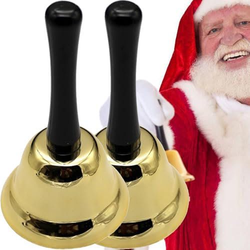 XFLYP Hand Glocke Tischglocke Rezeptionsklingel Tischklingel, Schulglocke, lauter Klang, 12cm hoch, Durchmesser 6,5cm, Für Schule Rezeption, Weihnachtsdeko (2 PCS)
