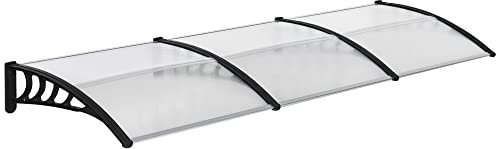 Outsunny Pultvordach Vordach für Haustür 303 x 96 x 27 cm Überdachung mit UV Schutz, Regenschutz Sonnenschutz für draußen Alu Schwarz
