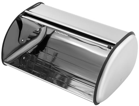 Susoso Panera de acero inoxidable con tapa, Cestos con tapa, 43,5 x 27 x 18 cm, color plateado