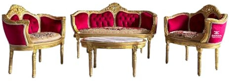 Ensemble de canapé lounge au style baroque rococo antique en velours rouge de Noël et canapé de luxe en damassé rouge dans le style royal rétro pour la décoration de Noël à la maison